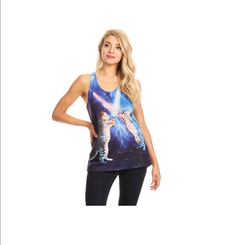 Brand New Laser Sword Cat Battle Tank Top